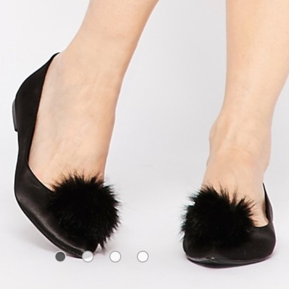 ASOS LILLE Pointed POM POM Black Ballet Flats New